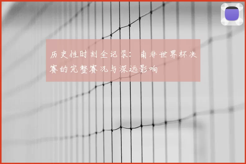 历史性时刻全记录:南非世界杯决赛的完整赛况与深远影响